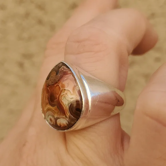 New Men's Crazy Lace Agate 925 Silver Ring. - Picture 5 of 15
